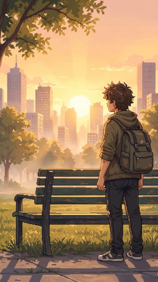 Alex looking toward the city at sunset
